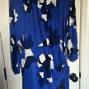 Lane Bryant Blue Cowl Neck Bishop Sleeve Dress